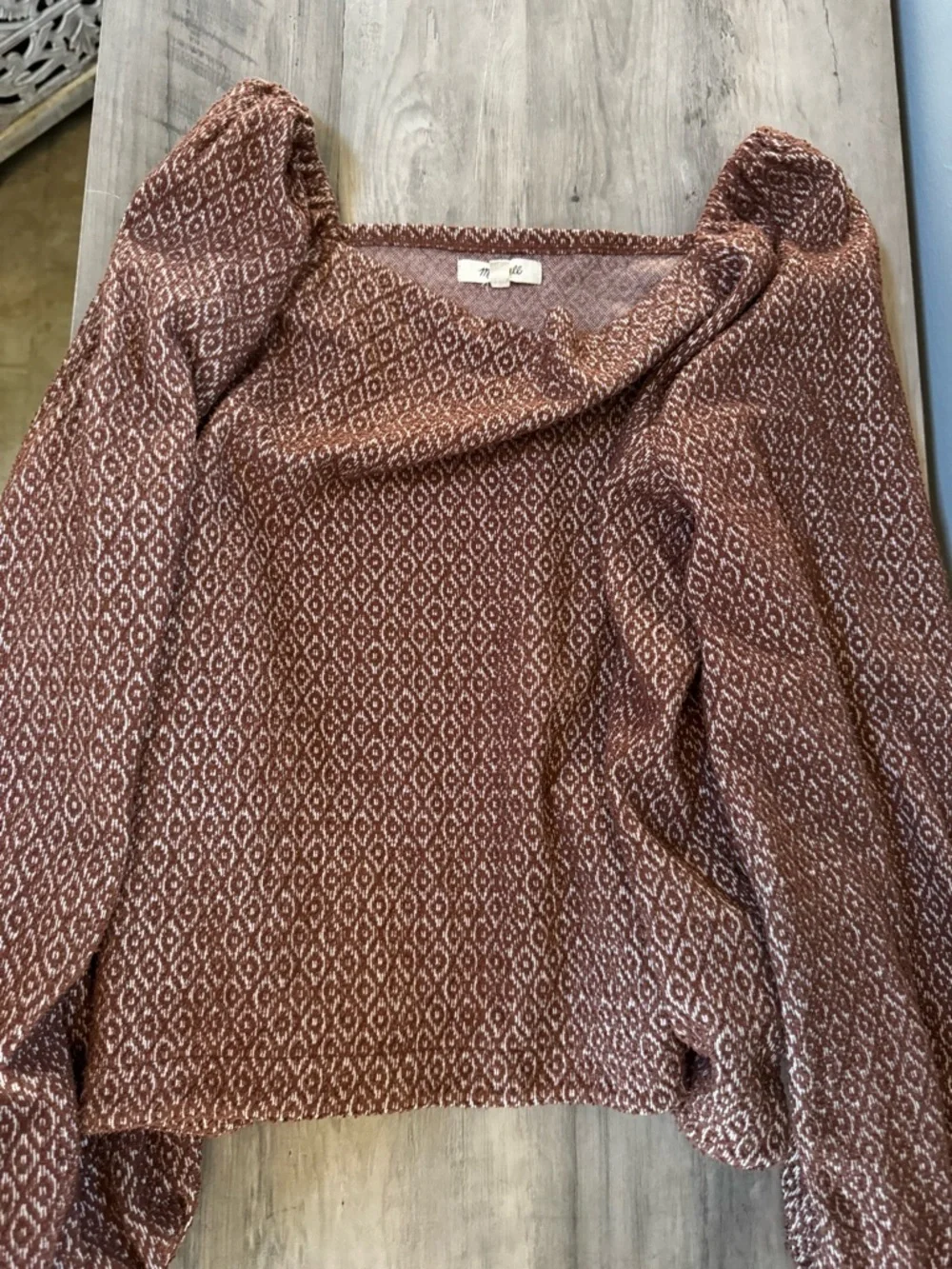 Madewell Rust Diamond Print Square-Neck Blouse
